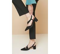 Wallis Wide Fit Eve Asymmetric Strap Block Heel Pointed Court Shoes, 5, Natural Black