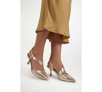 Wallis Wide Fit Evelyn Asymmetric Slingback Kitten Heel Comfort Sock Court Shoes In Gold gold