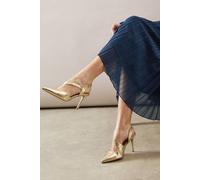 Wallis Women's Wide Fit Everly Asymmetric Pointed Stiletto High Heel Court Shoes in Gold | Size: 8 Wallis Gold 8
