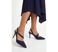Wallis Wide Fit Everly Asymmetric Pointed Stiletto High Heel Court Shoes, 4, Navy