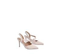 Wallis Wide Fit Everly Satin Asymmetric Pointed Stiletto High Heel Courts, 4, Champagne