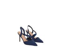 Wallis Wide Fit Everly Satin Asymmetric Pointed Stiletto High Heel Courts, 6, Navy