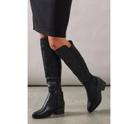 Wallis Women's Wide Fit Hannah Stretch Back Almond Toe Low Heel Knee Boots in Black | Size: 4 Wallis Black 4