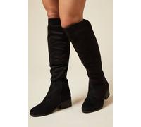 Wallis Women's Wide Fit Hannah Stretch Back Almond Toe Low Heel Knee Boots in Natural Black | Size: 5 Wallis Natural Black 5