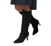 Wallis Women's Wide Fit Hazel Faux Suede Covered Buckle Stiletto Knee Boots in Natural Black | Size: 6 Wallis Natural Black 6