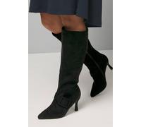 Wallis Wide Fit Hazel Faux Suede Covered Buckle Stiletto Knee Boots In Natural Black natural black 7