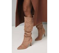 Wallis Wide Fit Hibiscus Faux Suede Ruche High Stiletto Heel Knee Boots In Beige beige 6