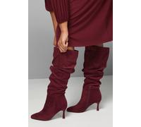 Wallis Women's Wide Fit Hibiscus Faux Suede Ruche High Stiletto Heel Knee Boots in Burgundy | Size: 5 Wallis Burgundy 5