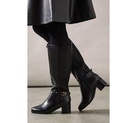 Wallis Wide Fit Hills Faux Leather Stretch Mid Block Heel Knee Boots In Black black