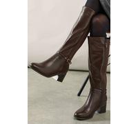 Wallis Wide Fit Hills Faux Leather Stretch Mid Block Heel Knee Boots In Brown brown 3