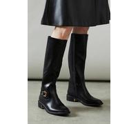 Wallis Wide Fit Holly Faux Leather Elastic Back Knee High Riding Boots In Black black