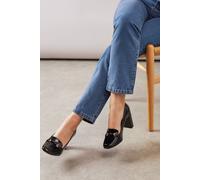 Wallis Wide Fit Lucky Faux Patent Leather High Block Heeled Loafers In True Black true black