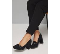 Wallis Wide Fit Lucky Faux Suede High Block Heeled Loafers, 8, Natural Black