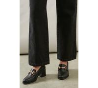 Wallis Women's Wide Fit Lydia Faux Leather Snaffle Trim Apron Front Medium Heeled Loafers in Black | Size: 3 Wallis Black 3