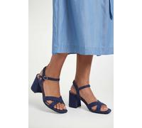 Wallis Wide Fit Samiyas Faux Suede Cross Strap Medium Block Heeled Sandals In Navy navy