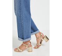 Wallis Wide Fit Samiyas Metallic Faux Leather Cross Strap Medium Block Heeled Sandals In Gold gold 4