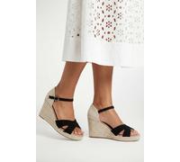 Wallis Wide Fit Sian Cross Strap High Espadrille Wedge Sandals In Natural Black natural black