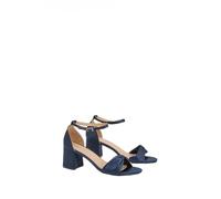 Wallis Wide Fit Sophia Satin Soft Twist Medium Block Heel Sandals, 8, Navy