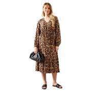 Wallis Women’s Leopard Print Drawstring Viscose Midi Dress Brown