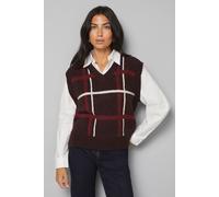 Wallis Women's 2 in 1 Check Knitted Vest in Burgundy | Size: Large Wallis Burgundy L