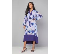 Wallis Women's Abstract Belted Contrast Midi Dress in Blue | Size: 20 Wallis Blue 20