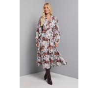 Wallis Women's Abstract Ruffle Collar Belted Midi Dress in Mauve | Size: 12 Wallis Mauve 12