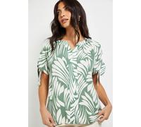 Wallis Women's Abstract Tie Sleeve Collarless Top in Green | Size: 18 Wallis Green 18