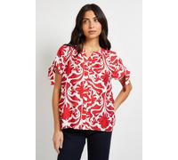 Wallis Women's Abstract Tie Sleeve Collarless Top in Red | Size: 10 Wallis Red 10