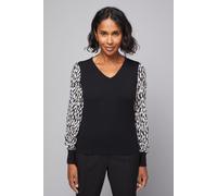 Wallis Women's Animal Chiffon Sleeve V Neck Knitted Jumper in Black | Size: Small Wallis Black S