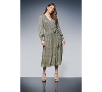 Wallis Women's Animal Metallic Tie Waist Midi Dress in Green | Size: 16 Wallis Green 16