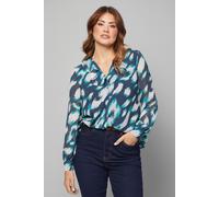 Wallis Women's Animal Print Chiffon Ruffle Blouse in Teal | Size: 20 Wallis Teal 20