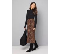 Wallis Women's Animal Print Mesh Ruched Midi Skirt in Chocolate | Size: 16 Wallis Chocolate 16