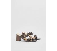 Wallis Women's Axel Faux Leather Buckle Detail Block Heel Mules in Chocolate | Size: 6 Wallis Chocolate 6