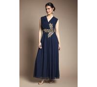 Wallis Women's Beaded Embellished Wrap Top Georgette Maxi Dress in Navy | Size: 16 Wallis Navy 16