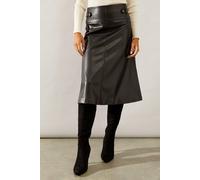Wallis Women's Black Tab Detail Faux Leather A Line Skirt, Faux Leather, All Season, Office, Workwear, Smart Casual, Evening