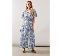 Wallis Women's Blue Paisley Flutter Sleeve Midi Dress | Size: 8 Wallis Blue 8