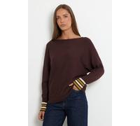 Wallis Women's Boat Neck Stripe Cuff Jumper in Chocolate | Size: XL Wallis Chocolate XL