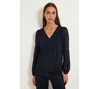 Wallis Women's Burnout Sleeve V Neck Top in Navy | Size: 20 Wallis Navy 20