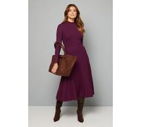 Wallis Women's Button Cuff Detail High Neck Pleated Knitted Midaxi Dress in Plum | Size: XL Wallis Plum XL
