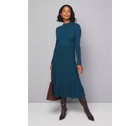 Wallis Women's Button Cuff Detail High Neck Pleated Knitted Midaxi Dress in Teal | Size: Large Wallis Teal L