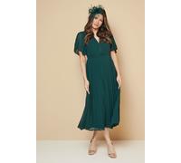 Wallis Women's Chiffon Pleated Sleeve Midi Dress in Green | Size: 12 Wallis Green 12
