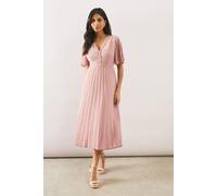 Wallis Women's Chiffon Pleated Sleeve Midi Dress in Rose | Size: 14 Wallis Rose 14