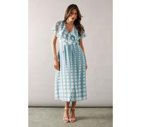 Wallis Women's Chiffon Polka Dot Border Cape Sleeve Midi Dress in Duck Egg | Size: 10 Wallis Duck Egg 10