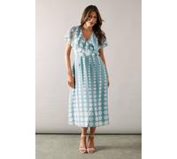 Wallis Women's Chiffon Polka Dot Border Cape Sleeve Midi Dress in Duck Egg | Size: 20 Wallis Duck Egg 20
