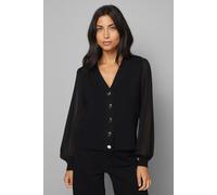 Wallis Women's Chiffon Sleeve Button Front Cardigan in Black | Size: Large Wallis Black L
