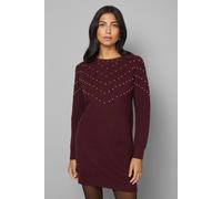 Wallis Women's Christmas Stud Tunic Knitted Dress in Burgundy | Size: Large Wallis Burgundy L