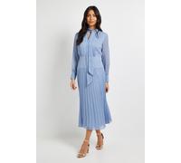 Wallis Women's Clipped Tie Neck Pleated Shirt Dress in Blue | Size: 12 Wallis Blue 12