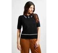Wallis Women's Collared Tipped Knitted T-Shirt in Black | Size: Large Wallis Black L