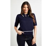 Wallis Women's Collared Tipped Knitted T-Shirt in Navy | Size: Large Wallis Navy L