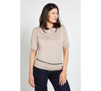 Wallis Women's Collared Tipped Knitted T-Shirt in Stone | Size: Medium Wallis Stone M